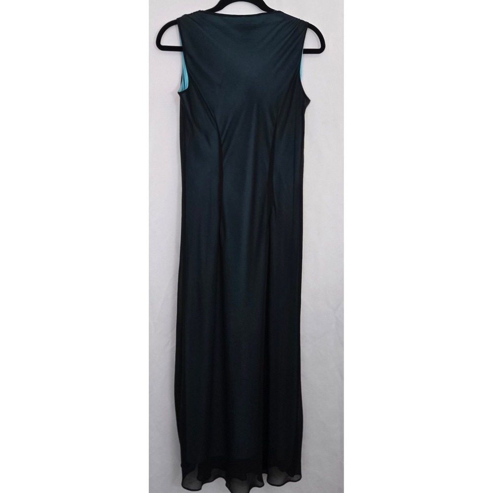 VTG 90s AGB Prom Dress 12( S/M) Black Teal‎ Cowl Neck Floral Sequin Whimsigoth - Picture 3 of 15